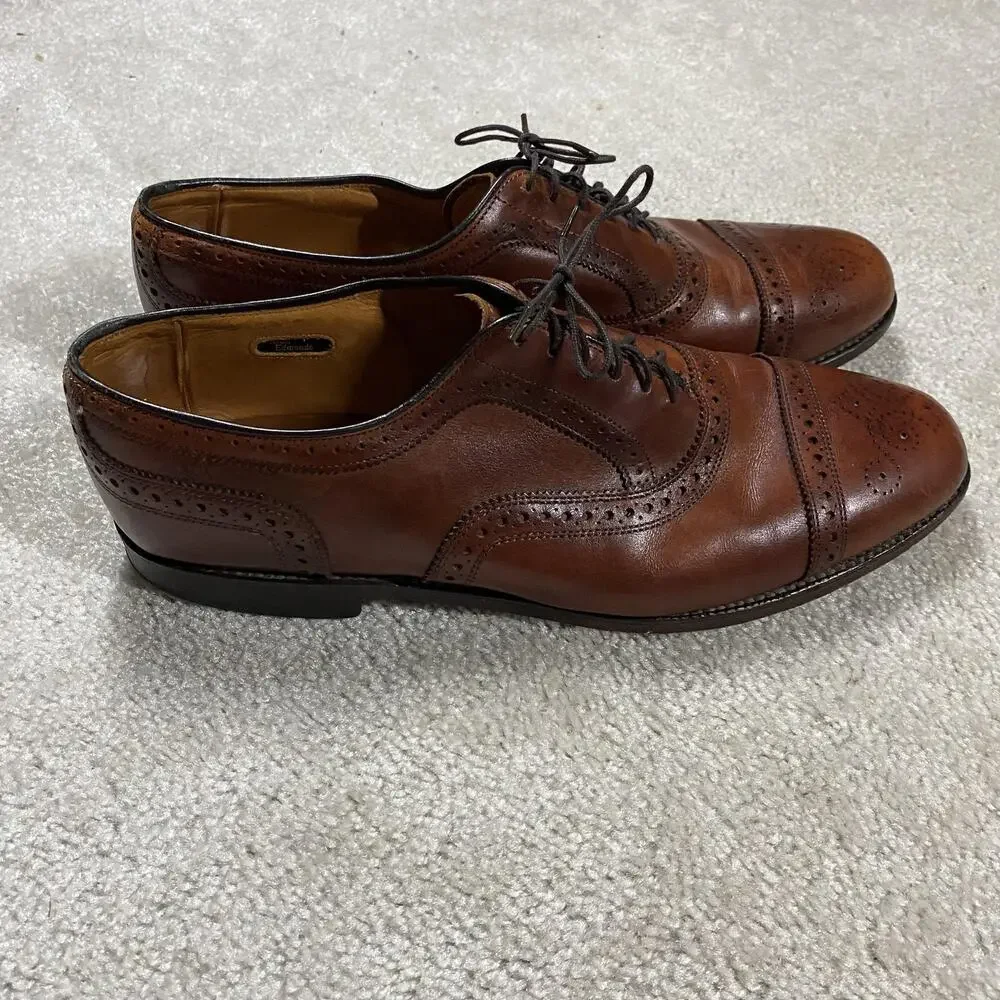 Allen Edmonds Rutland Shoes Mens 12 D Brown Leather Cap Toe Dress Oxford USA